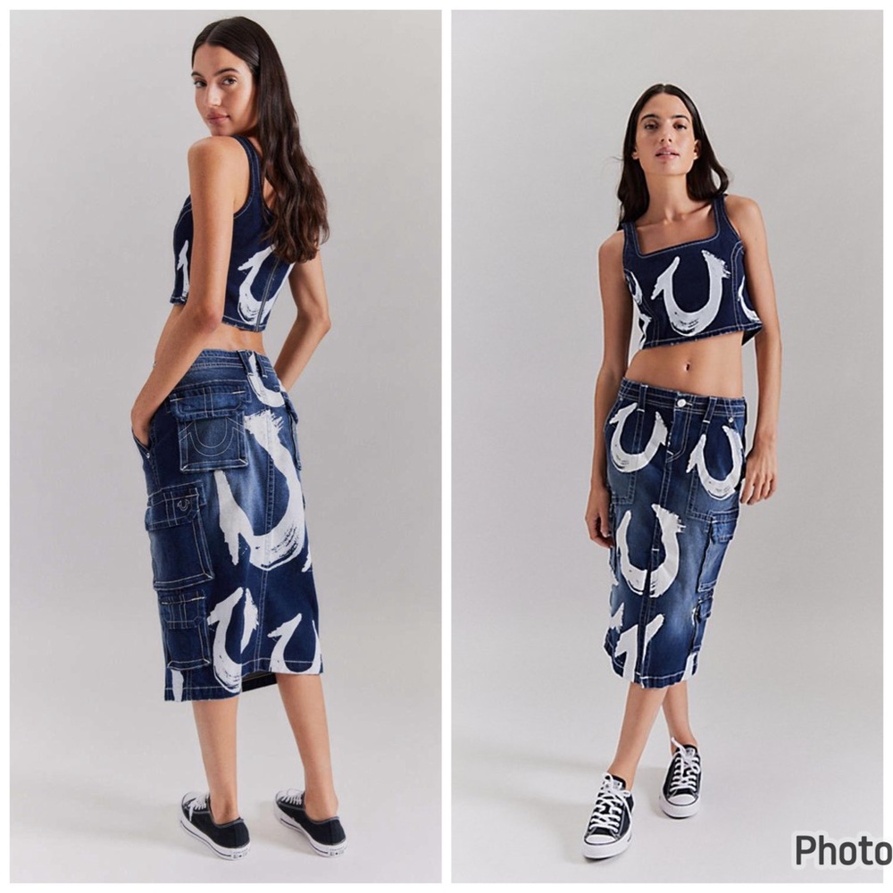 True Religion Set Skirt & Top Blue Denim Painted Horseshoe Small & 27